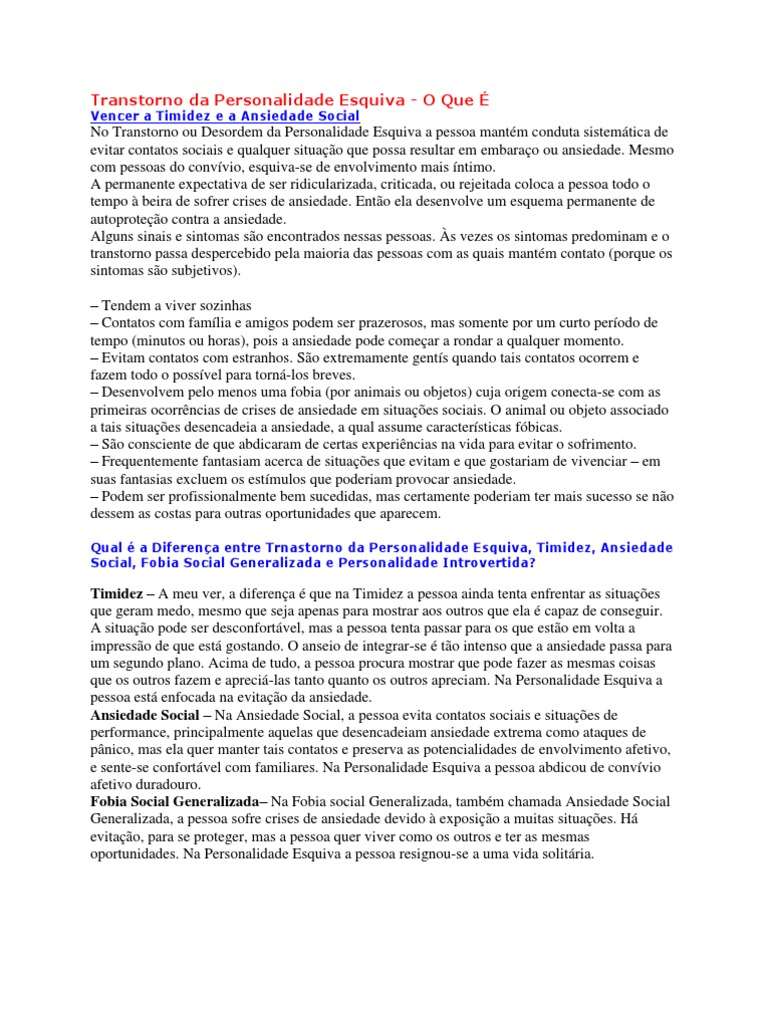 Como tratar o transtorno de personalidade esquiva infantil