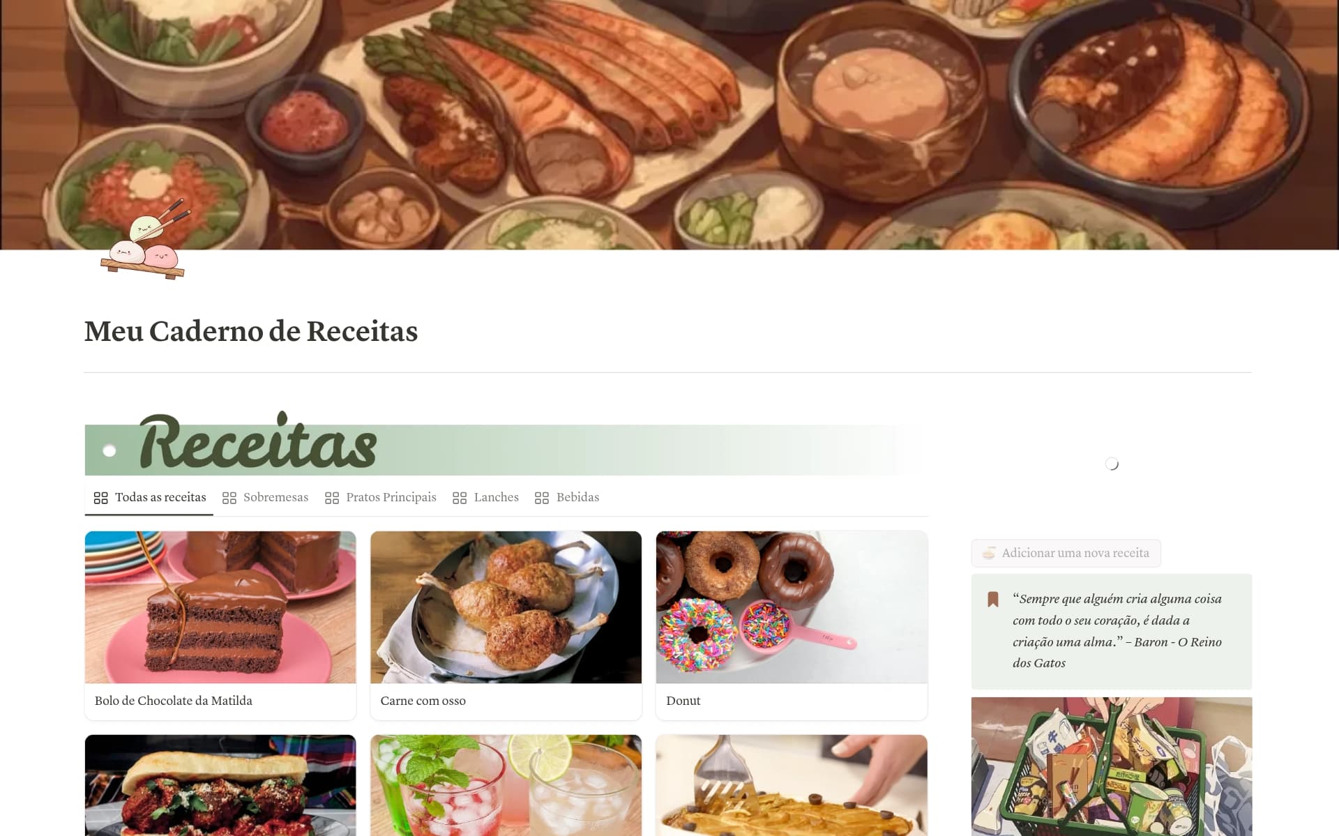 Organização de receitas por tipo de refeição