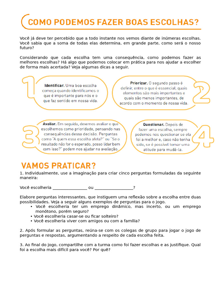 reflexão sobre escolhas e decisões